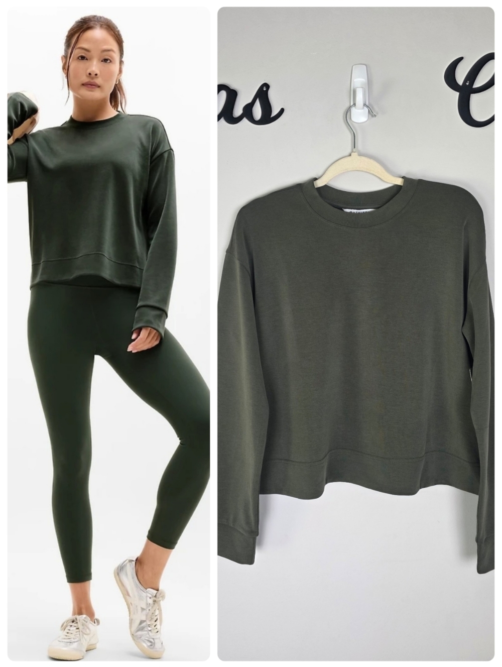 Athleta women’s Seasoft Crewneck Green Sweatshirt Size Medium NWT